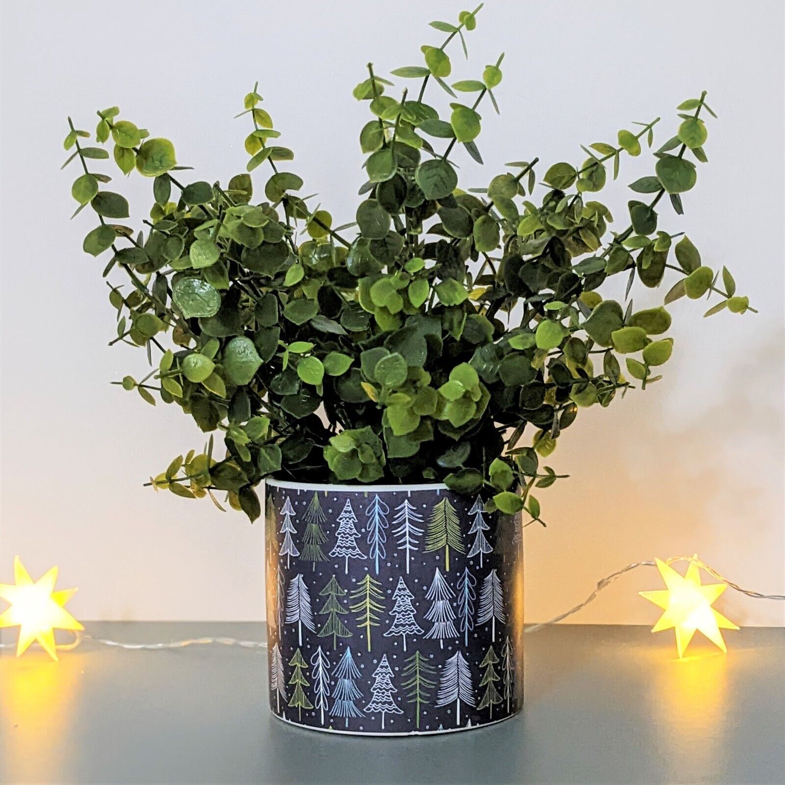 13.5cm Woodland Christmas Tree Ceramic Indoor Plant Pot Holder Cover Planter