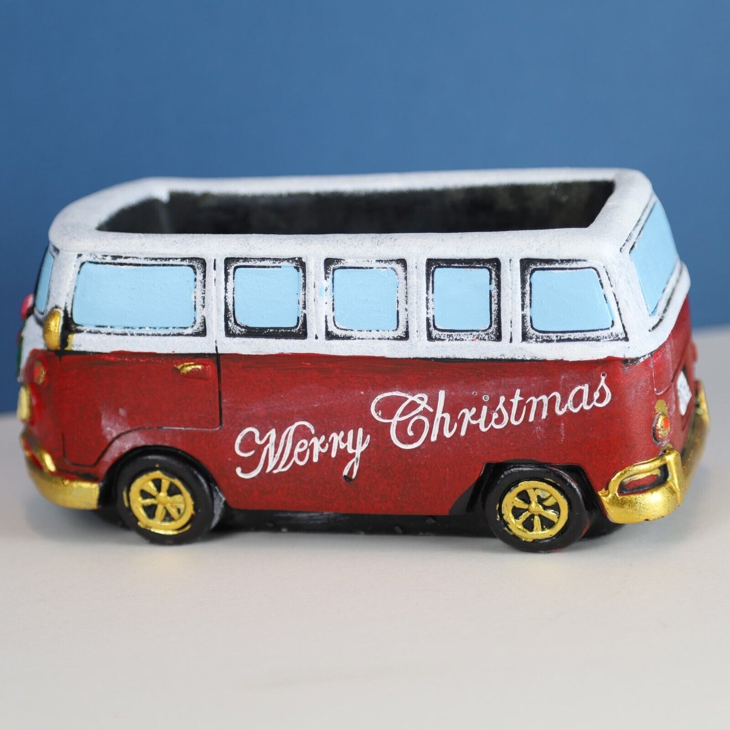 Christmas Red Campervan Planter Garden Plant Flower Retro Pot 11cm Cement Trough