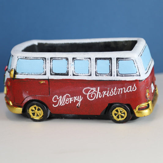 Christmas Red Campervan Planter Garden Plant Flower Retro Pot 11cm Cement Trough