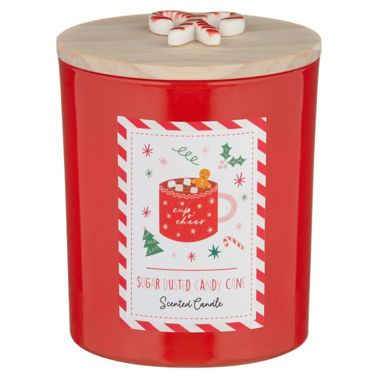 Christmas Sugar Dusted Scented Candle Candy Cane Red Candle with Lid Xmas Gift