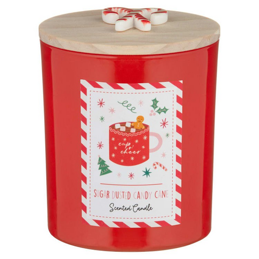 Christmas Sugar Dusted Scented Candle Candy Cane Red Candle with Lid Xmas Gift