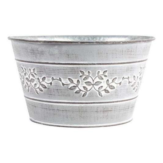 Grey Metal Leafy Vine Bowl Tin Pail Planter 21cm Indoor Garden Flower Plant Pot