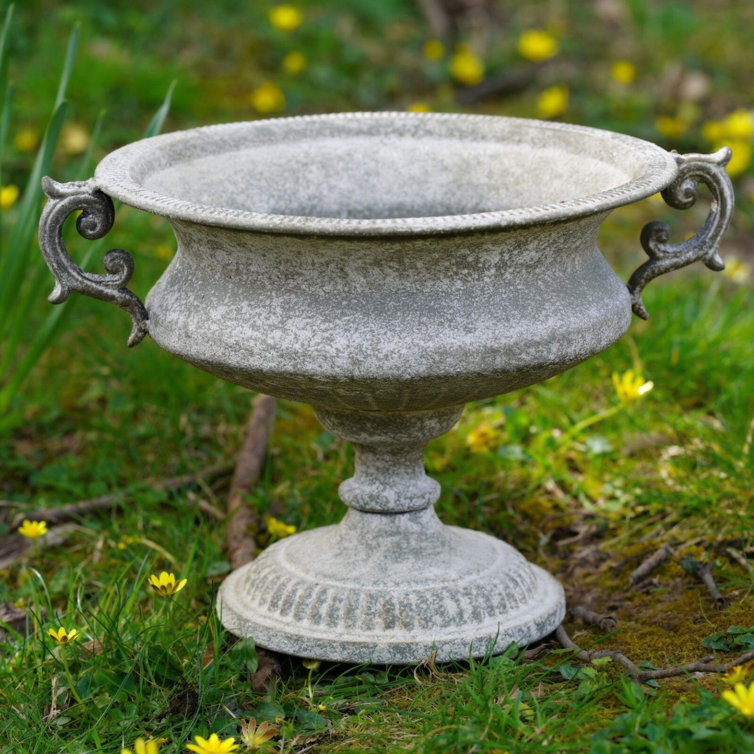 Vase with Handles Grey Urn  Wrought Iron 37cm Vintage Antique Planter Ornament