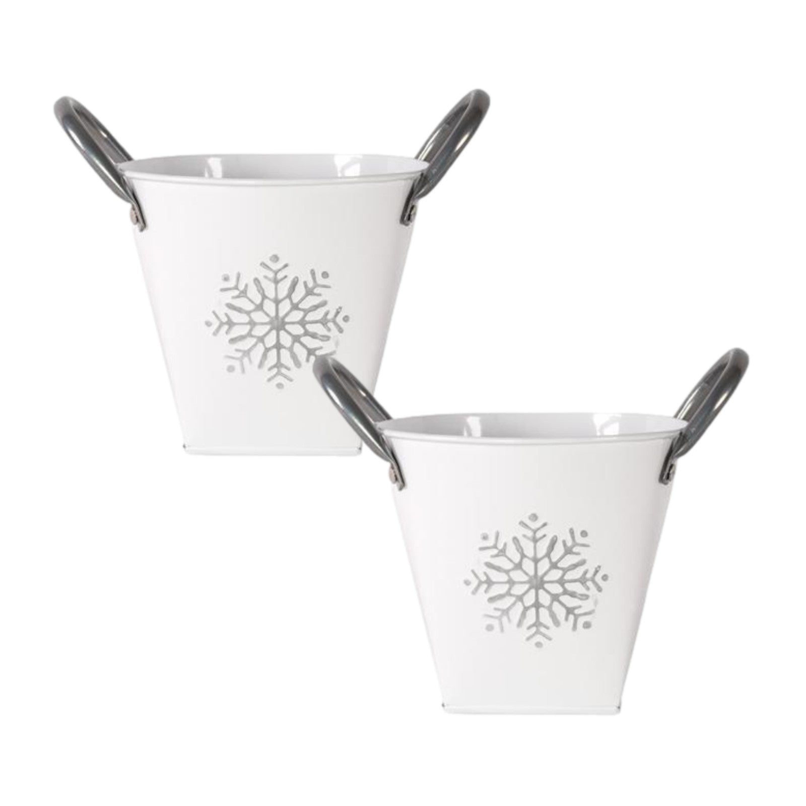 Zinc Silver Planter Snowflake Design with Handles 17cm Home Garden Plant Pot