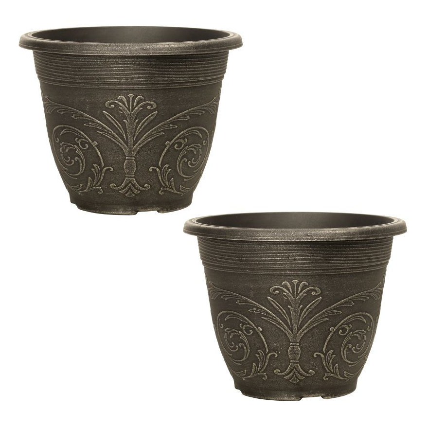 Set of 2 Copper Brushed Plastic Plant Pot 20cm Champagne Round 3L Garden Planter