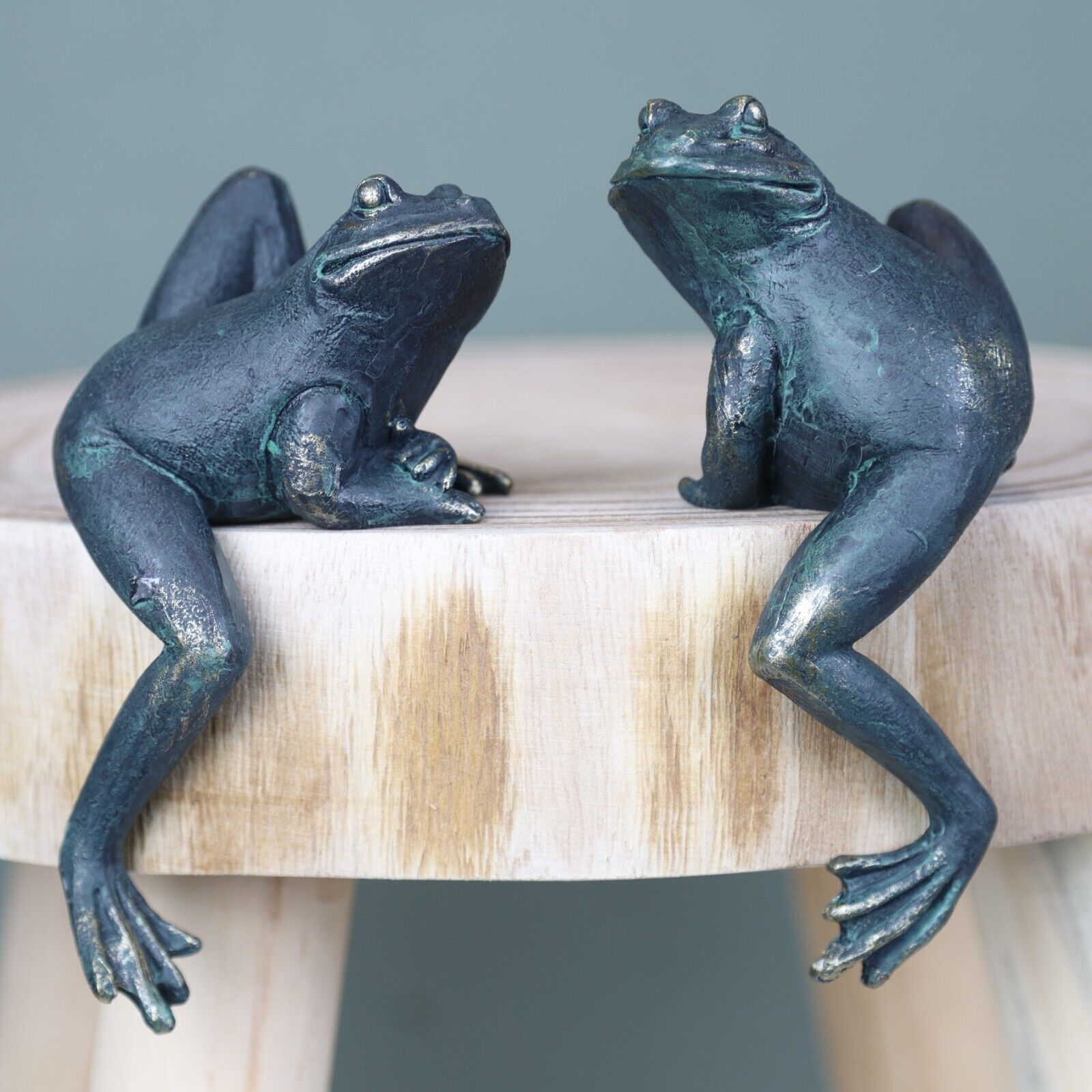 2Pc Climbing Frogs Shelf Sitting Bronze Effect Resin Animal Sculptures Gift