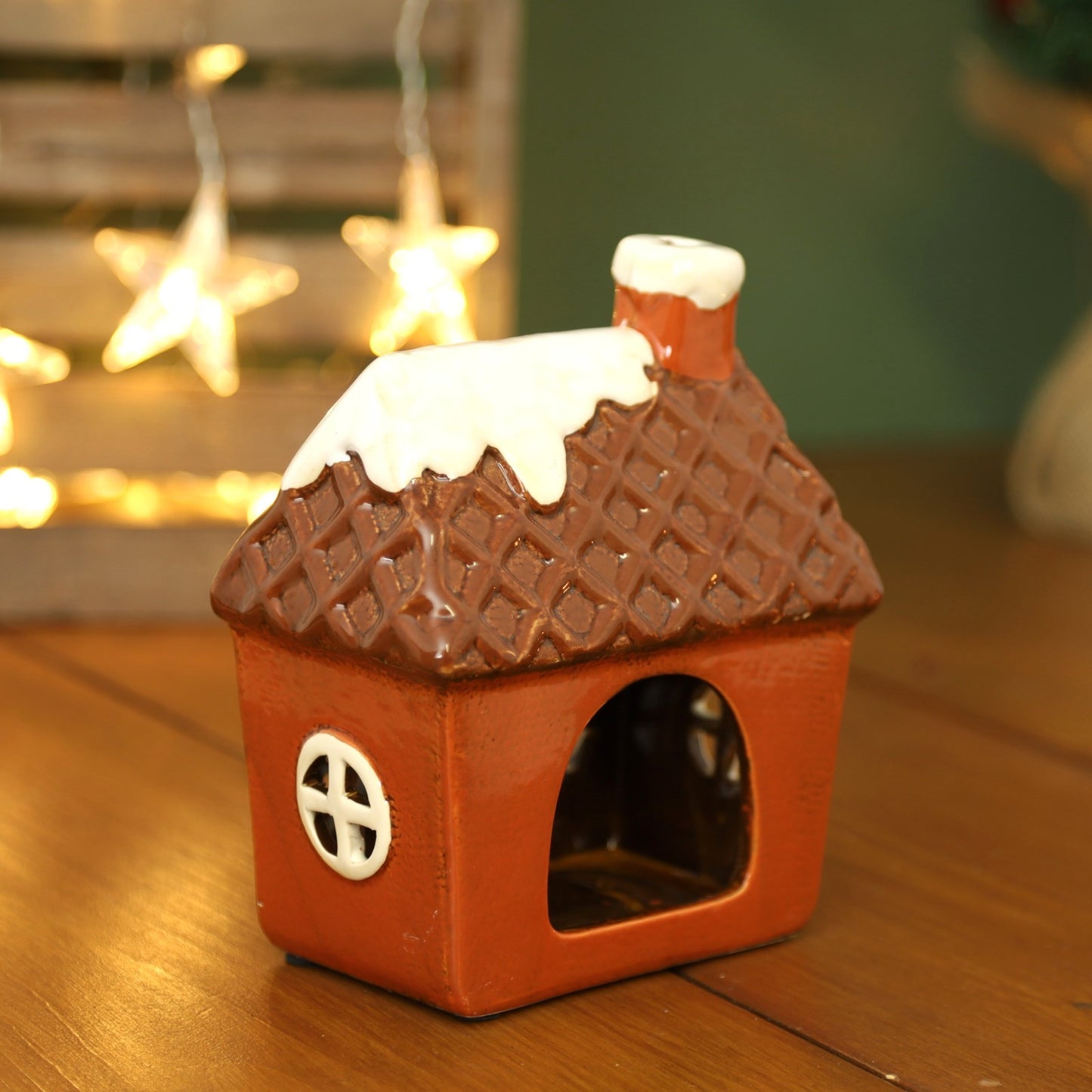 Ceramic Cottage Tealight Candle Holder Cottage House Village Scene Gingerbread