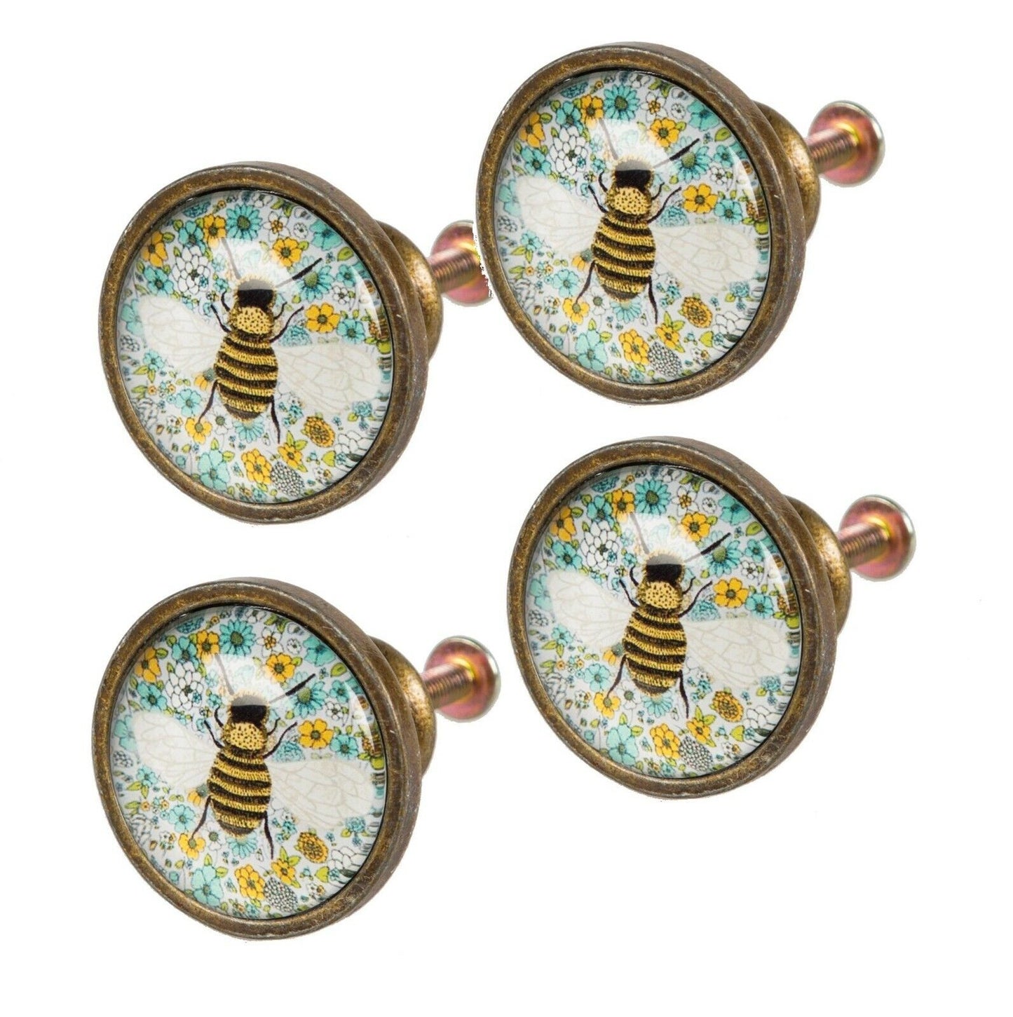 Vintage Summer Floral Metal Bee Cupboard Drawer Knob Metal Pull Door Handle 