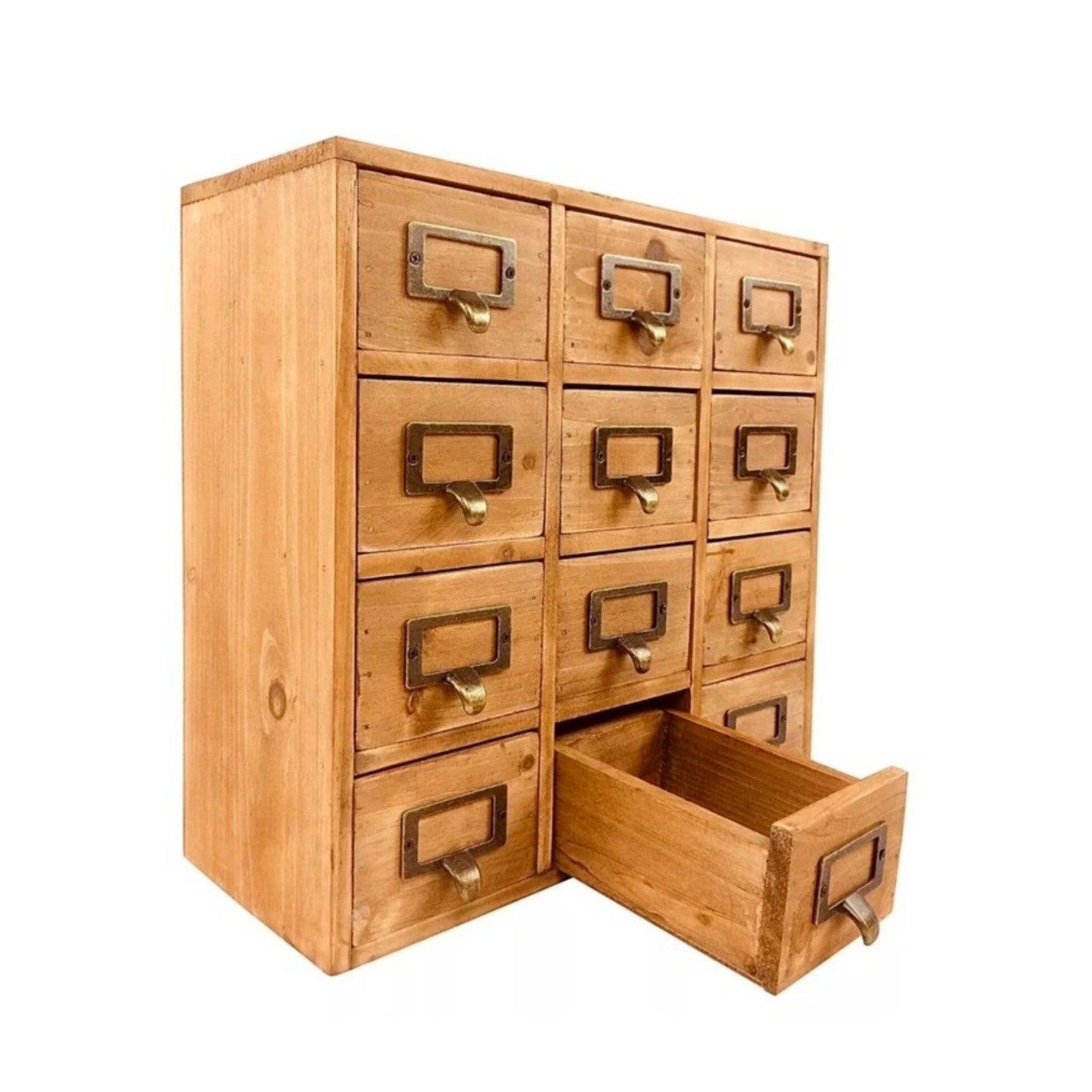 Wooden Storage 12 Drawers & Metal Nameplate Handles Trinket Drawer Bed, Living