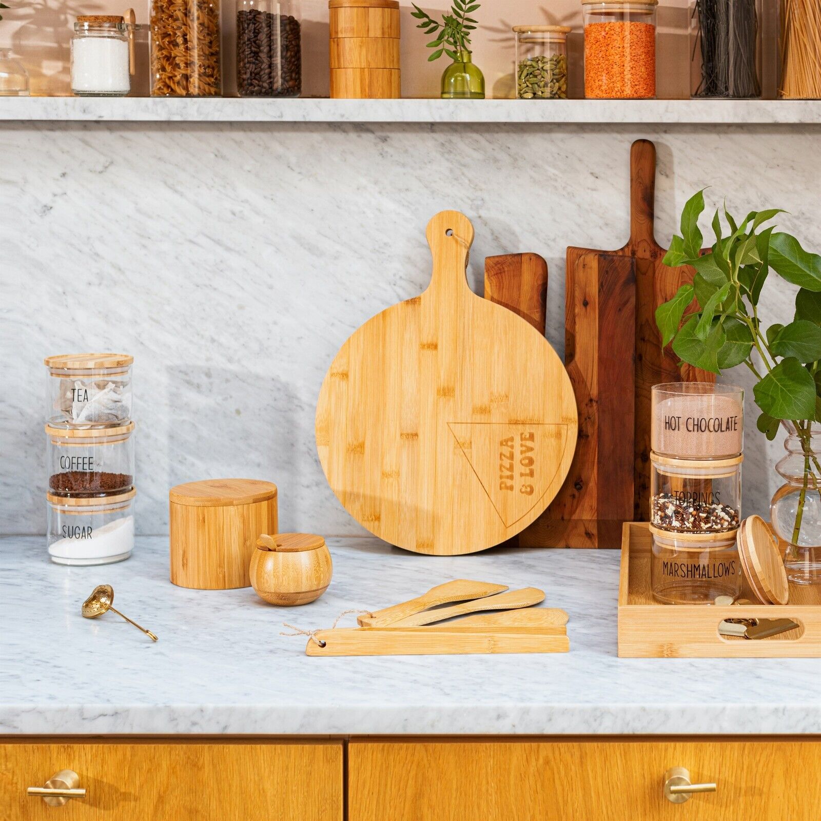 Wooden Storage Jar With Wooden Spoon And Lid Spice Sugar Storage Jar Canister