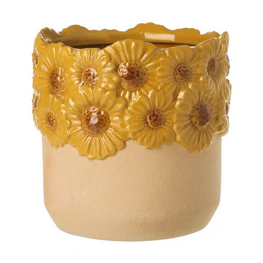 Ceramic Yellow Sunflower Plant Pot 13cm Flower Planter Indoor Round Cachepot
