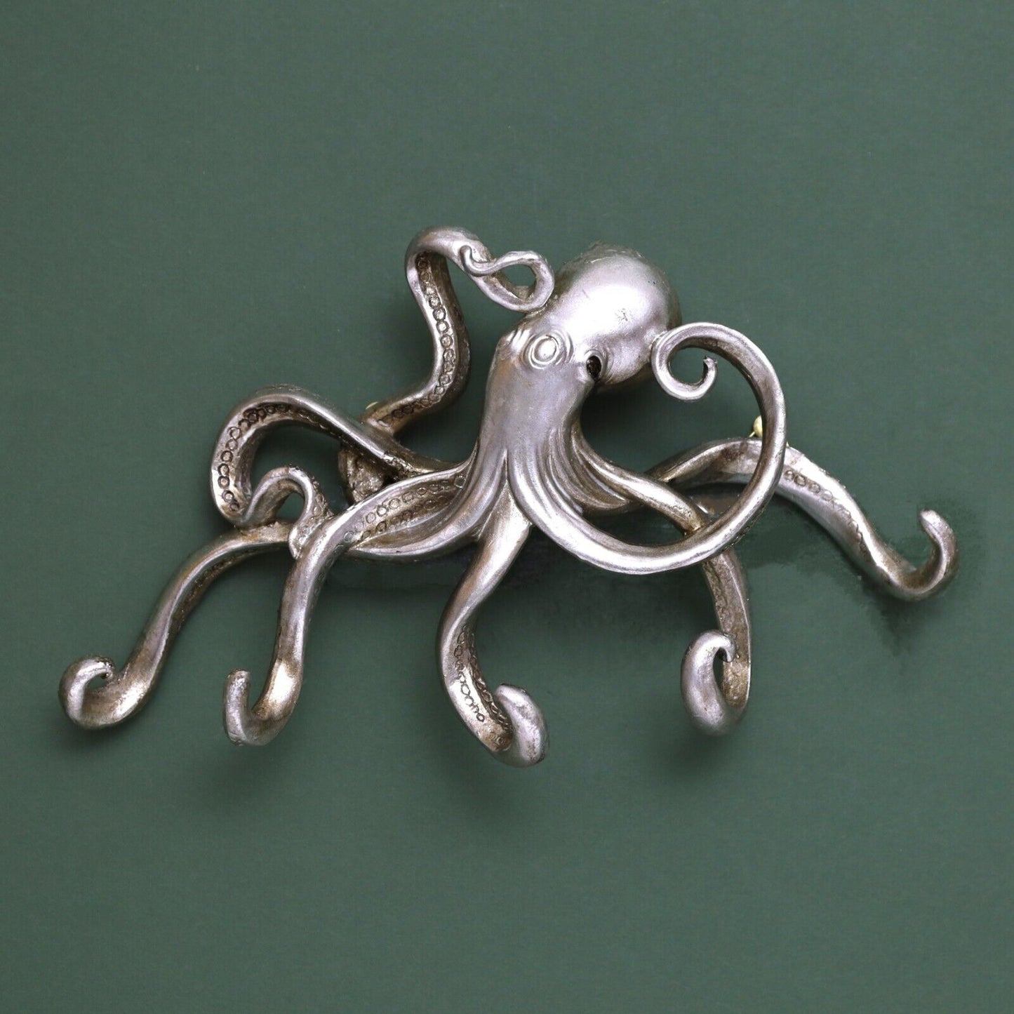 Silver Octopus Resin Wall Hanging Triple Hook Coats Keys Hanger Antique Nautical