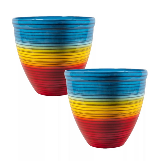 2Pc Round Plastic Rainbow Plant Pot 38cm Outdoor 25.L Home Garden Planter Cover
