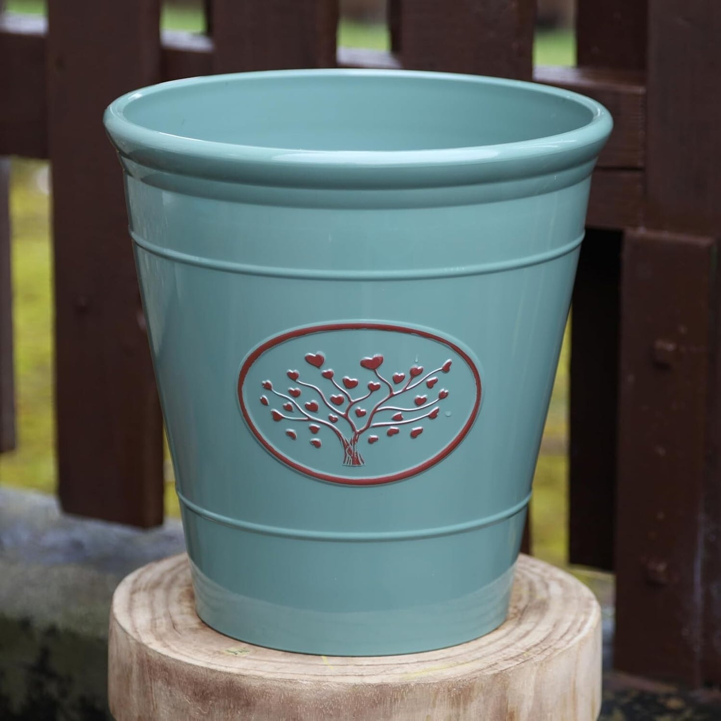 Plastic Olive Green Planter 30cm Round Indoor Outdoor 14L Gloss Garden Plant Pot