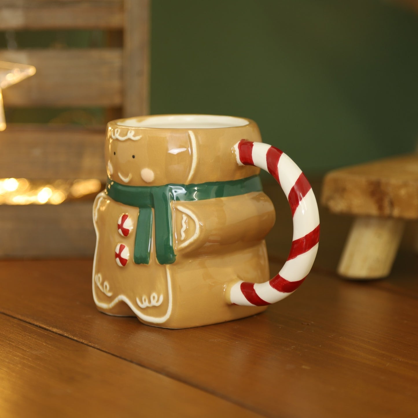 Christmas Gingerbread Man Mug Candy Cane Handle Tea Coffee Cup Festive Xmas Gift