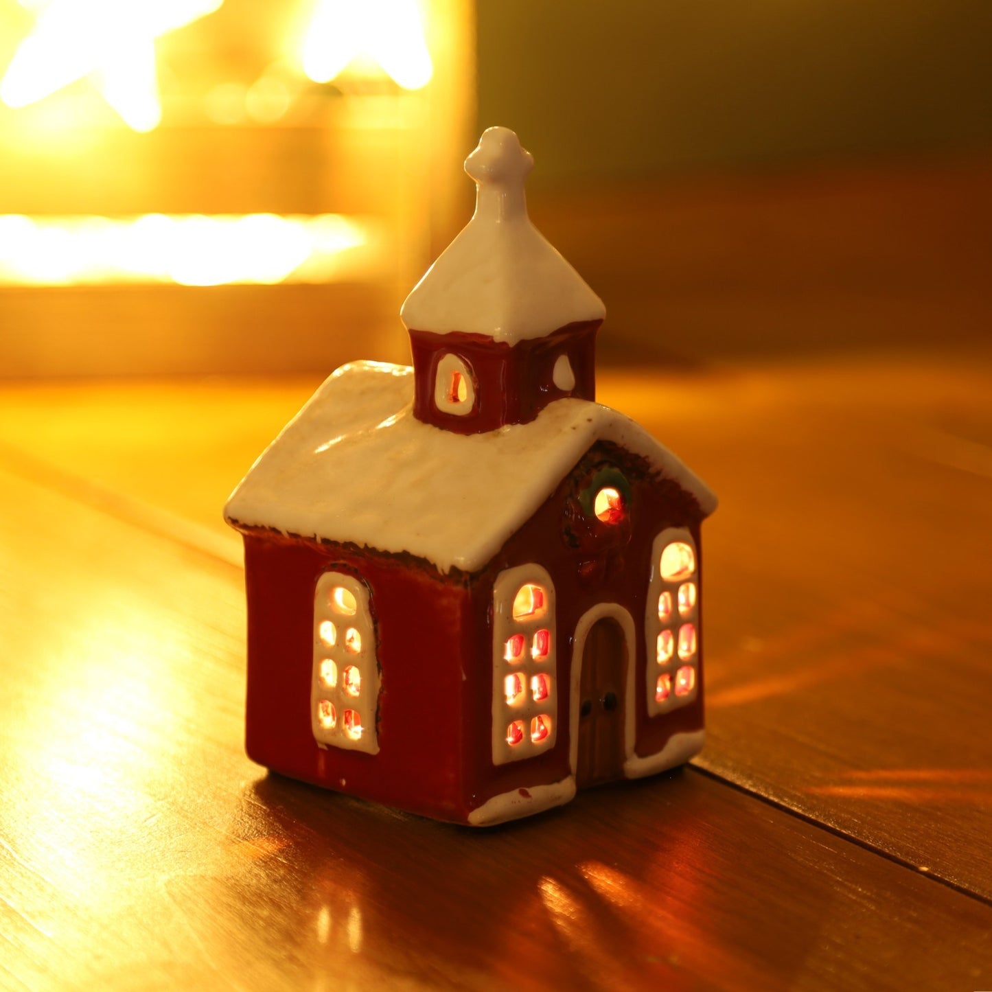 Ceramic Christmas Church Tealight Holder Cottage Village Scene Ornament Xmas