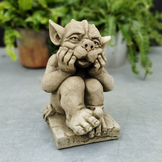 Stone Grey Gargoyle Sculpture Outdoor Garden Ornament Antique Patina Statue Gift