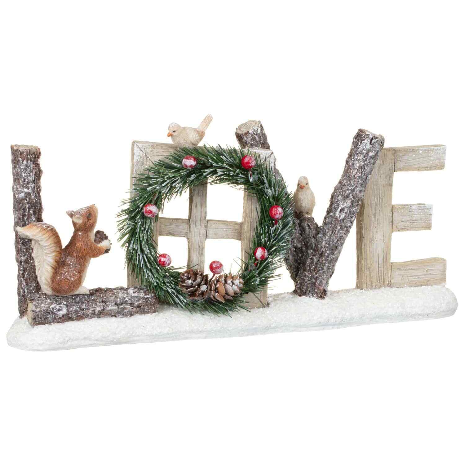 Woodland Christmas Noel Glitter Decoration Tree Owl Squirrel Wreath Winter Woods