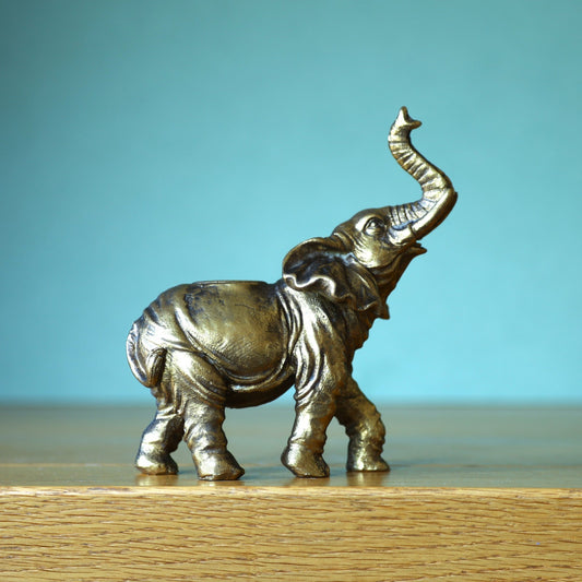 Resin Gold Angry Elephant Taper/Dinner Candle Stick Holder Antique Animal Statue