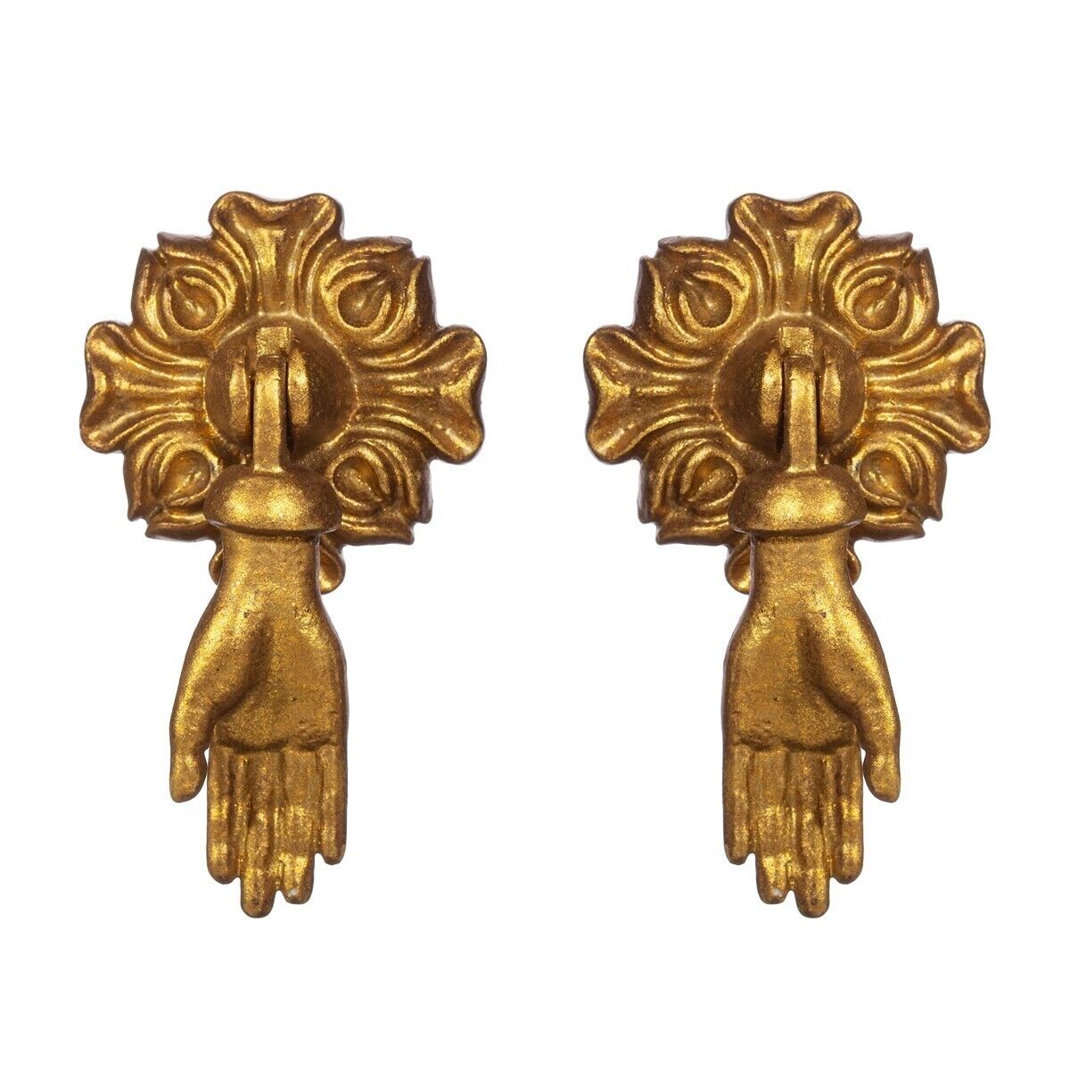 Set of 2 Gold Metal Drawer Door Pulls Cabinets Knobs Pendant Handles Vintage