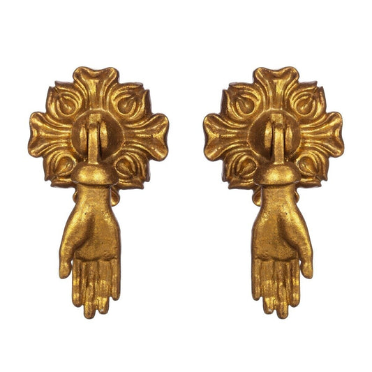 Set of 2 Gold Metal Drawer Door Pulls Cabinets Knobs Pendant Handles Vintage