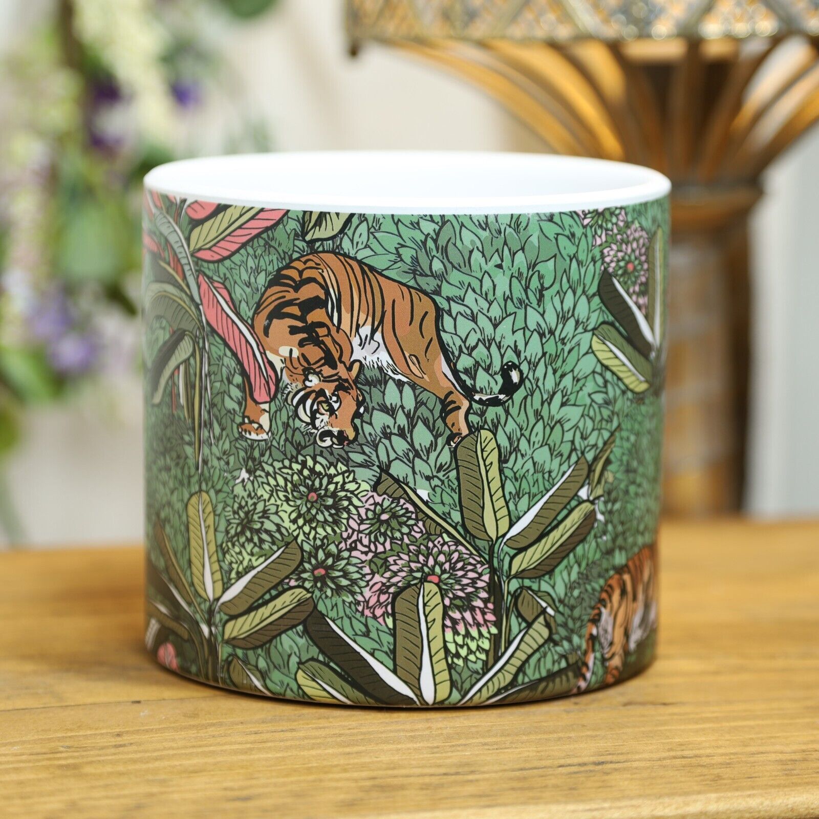 Tiger Animal Jungle Scene Ceramic Indoor Planter Pot 14cm Herb Plant Pot Cover
