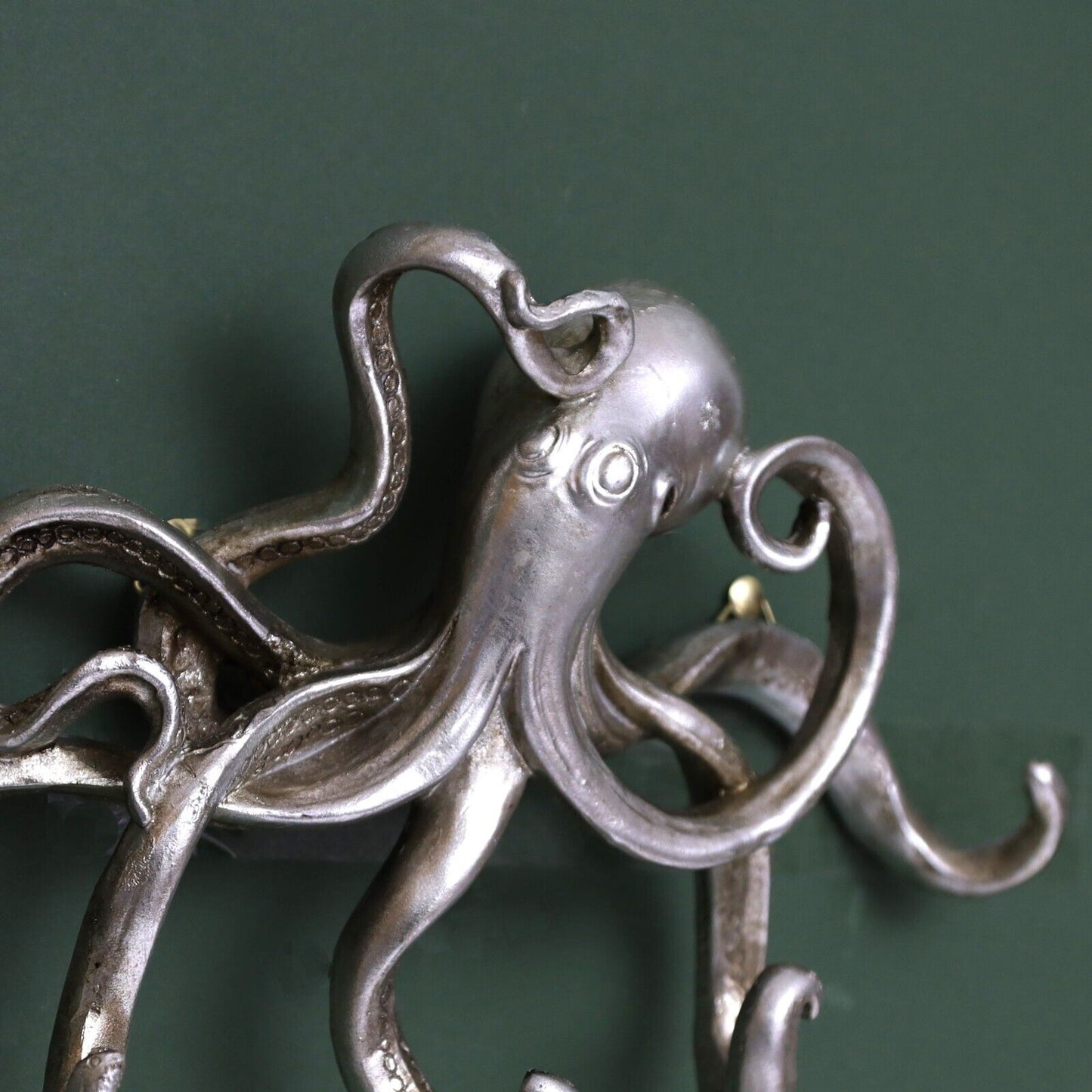 Silver Octopus Resin Wall Hanging Triple Hook Coats Keys Hanger Antique Nautical